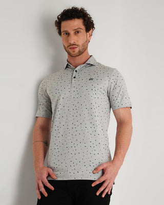 gray patterned polo shirt